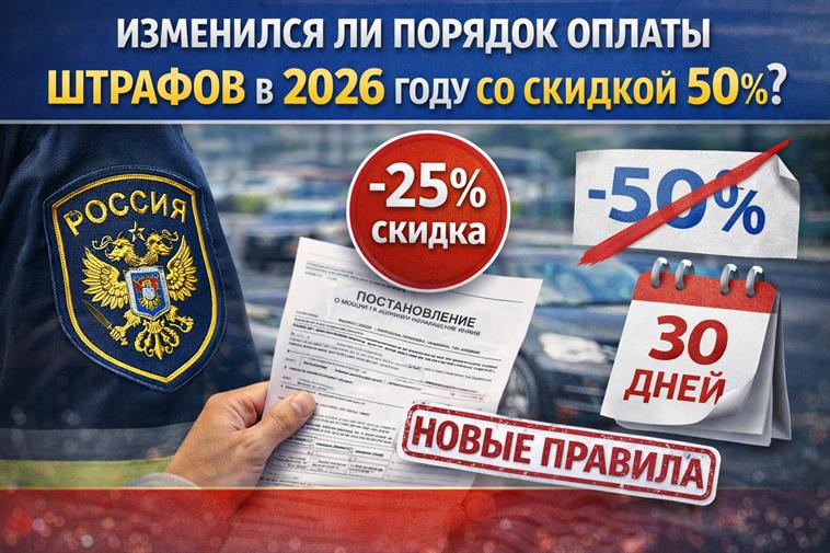 Изменился ли порядок оплаты штрафов в 2026 году со скидкой 50%?